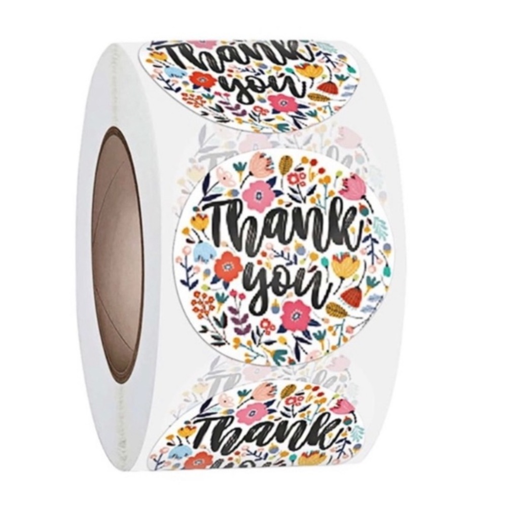 500ct Roll of Floral Thank You Stickers - Picture 1 of 2